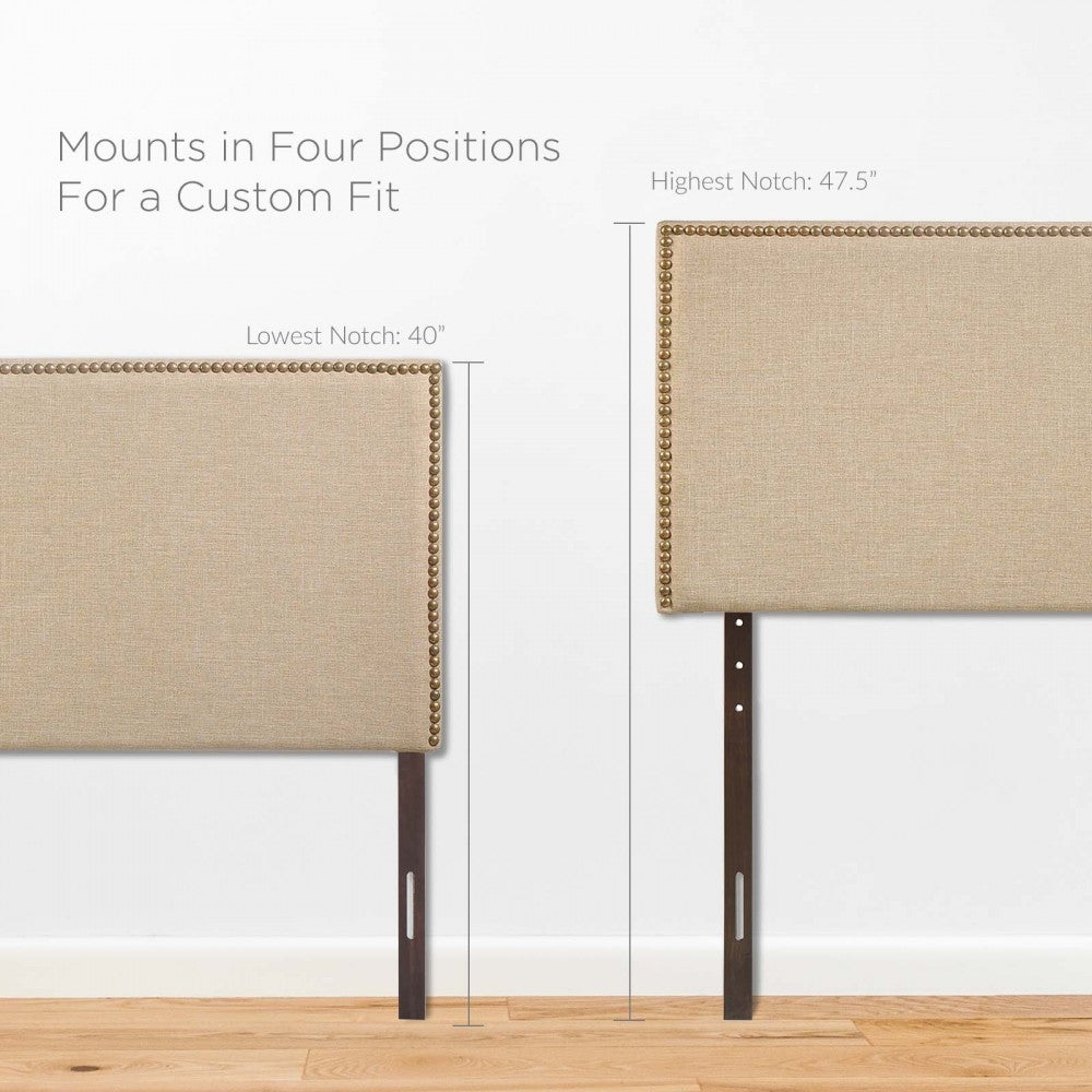 Region Nailhead Queen Upholstered Headboard, Cafe