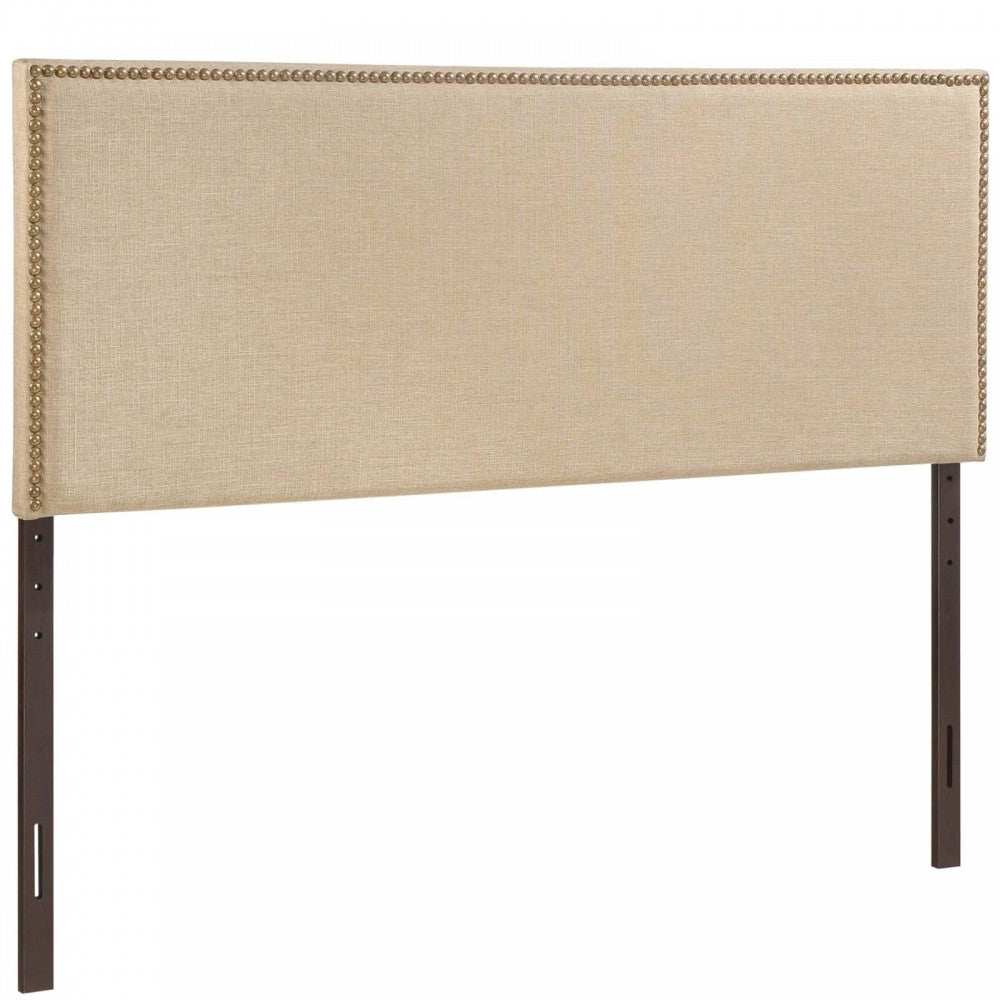Region Nailhead Queen Upholstered Headboard, Cafe