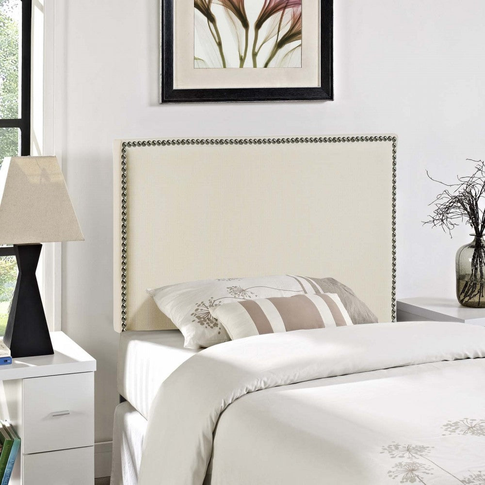 Region Nailhead Twin Upholstered Headboard, Ivory