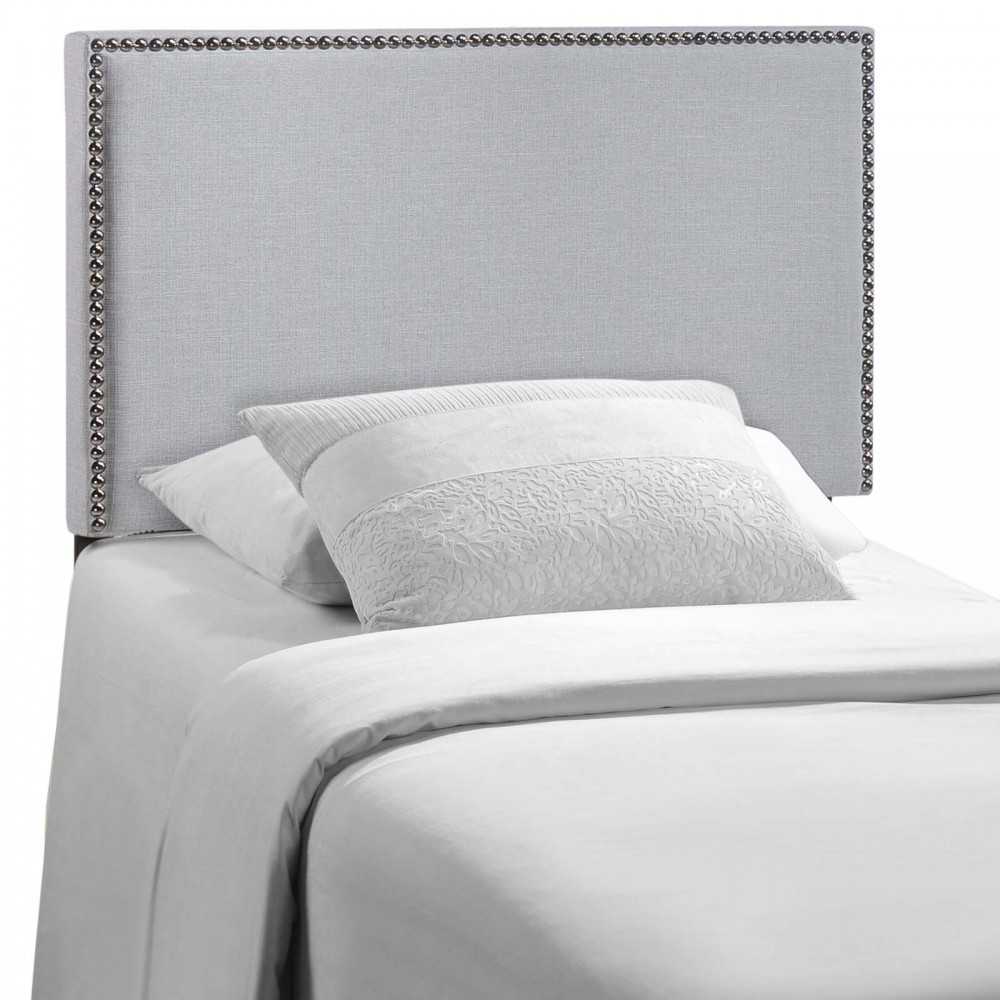 Region Nailhead Twin Upholstered Headboard, Sky Gray