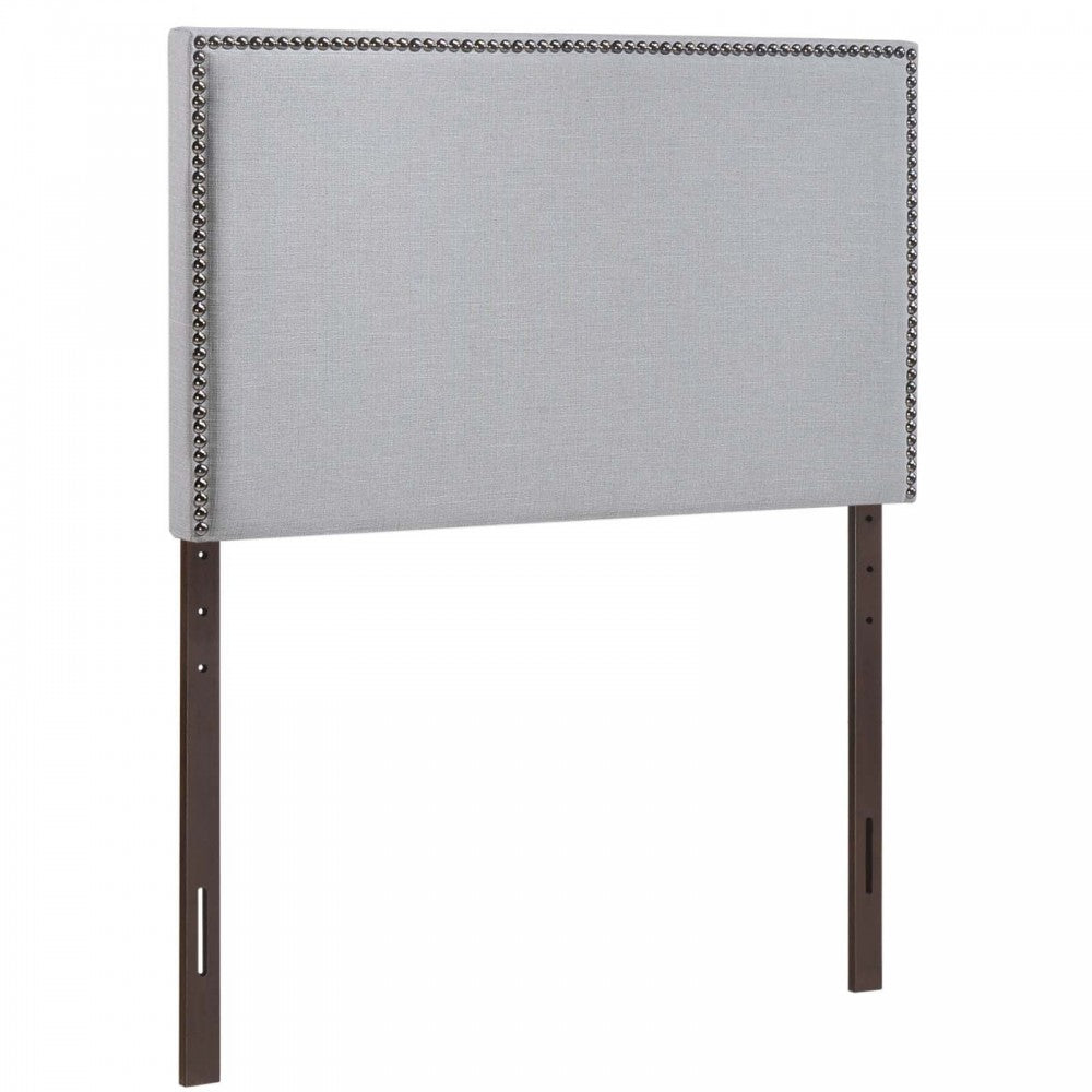 Region Nailhead Twin Upholstered Headboard, Sky Gray