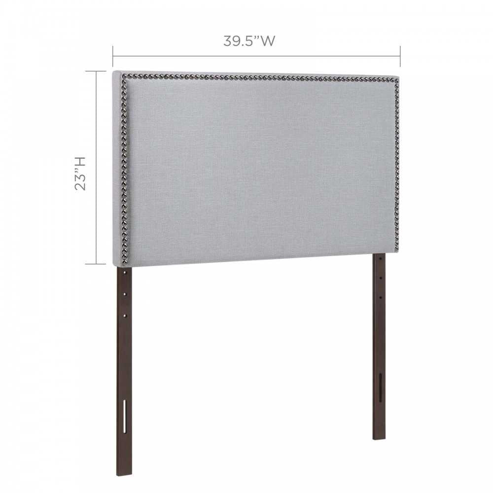 Region Nailhead Twin Upholstered Headboard, Sky Gray