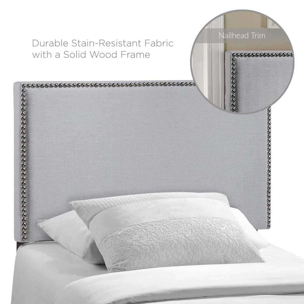 Region Nailhead Twin Upholstered Headboard, Sky Gray
