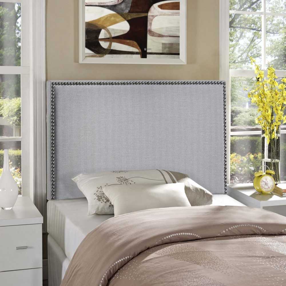 Region Nailhead Twin Upholstered Headboard, Sky Gray