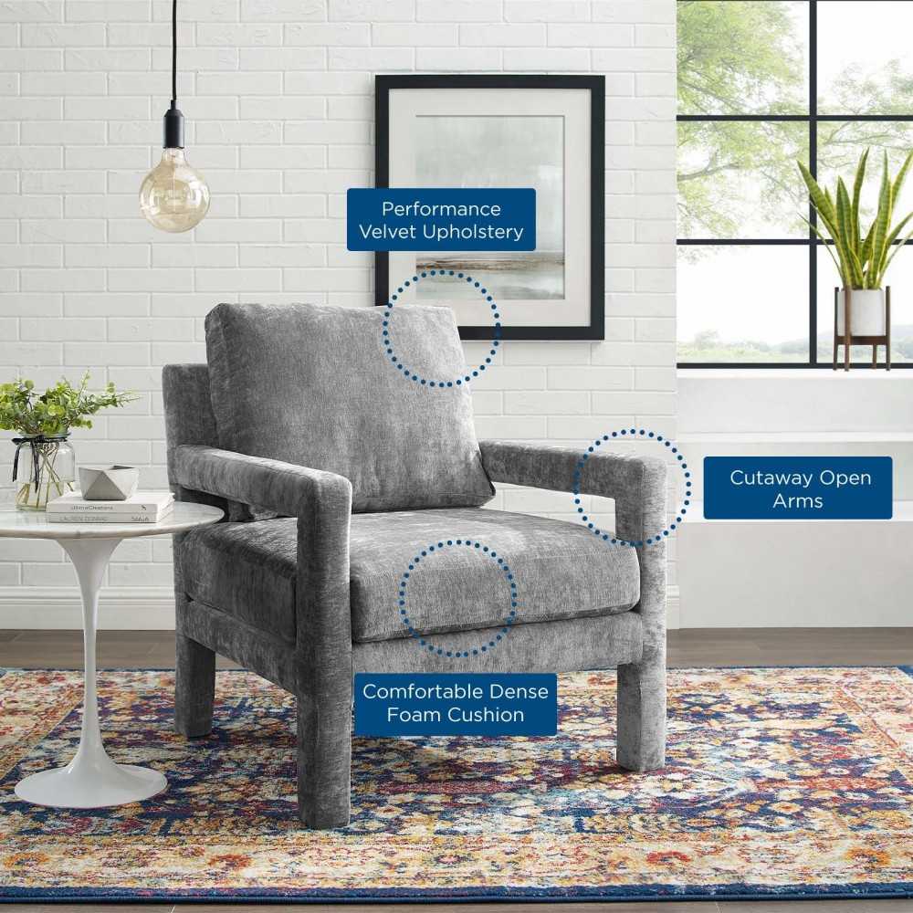 Rehearse Crushed Performance Velvet Armchair, Gray