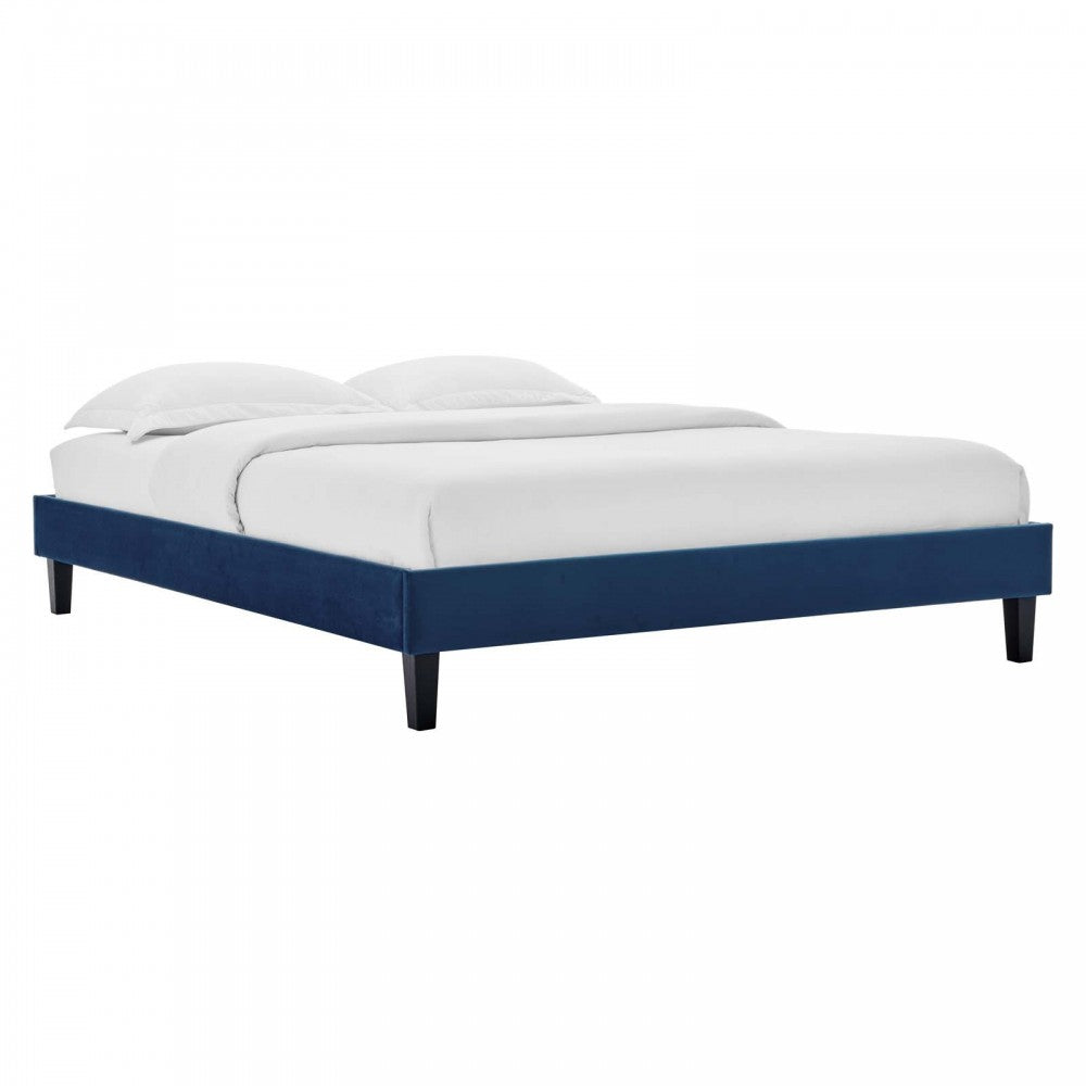 Reign Full Performance Velvet Platform Bed Frame, Navy