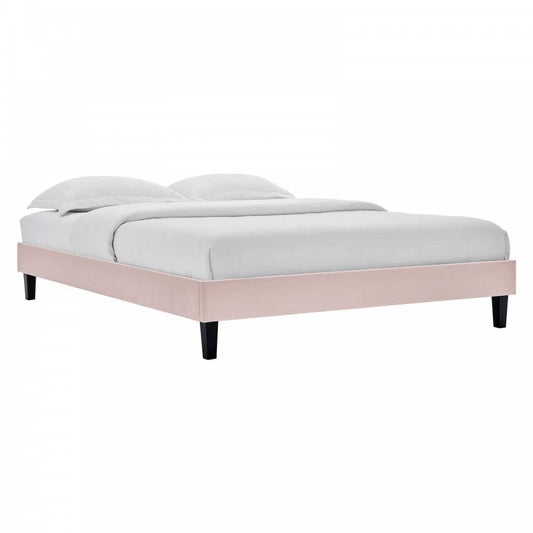 Reign Full Performance Velvet Platform Bed Frame, Pink