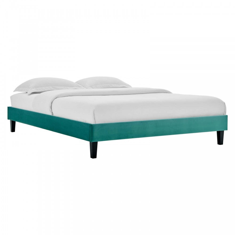 Reign Full Performance Velvet Platform Bed Frame, Teal