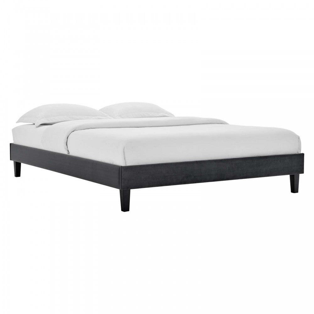 Reign Full Performance Velvet Platform Bed Frame, Charcoal