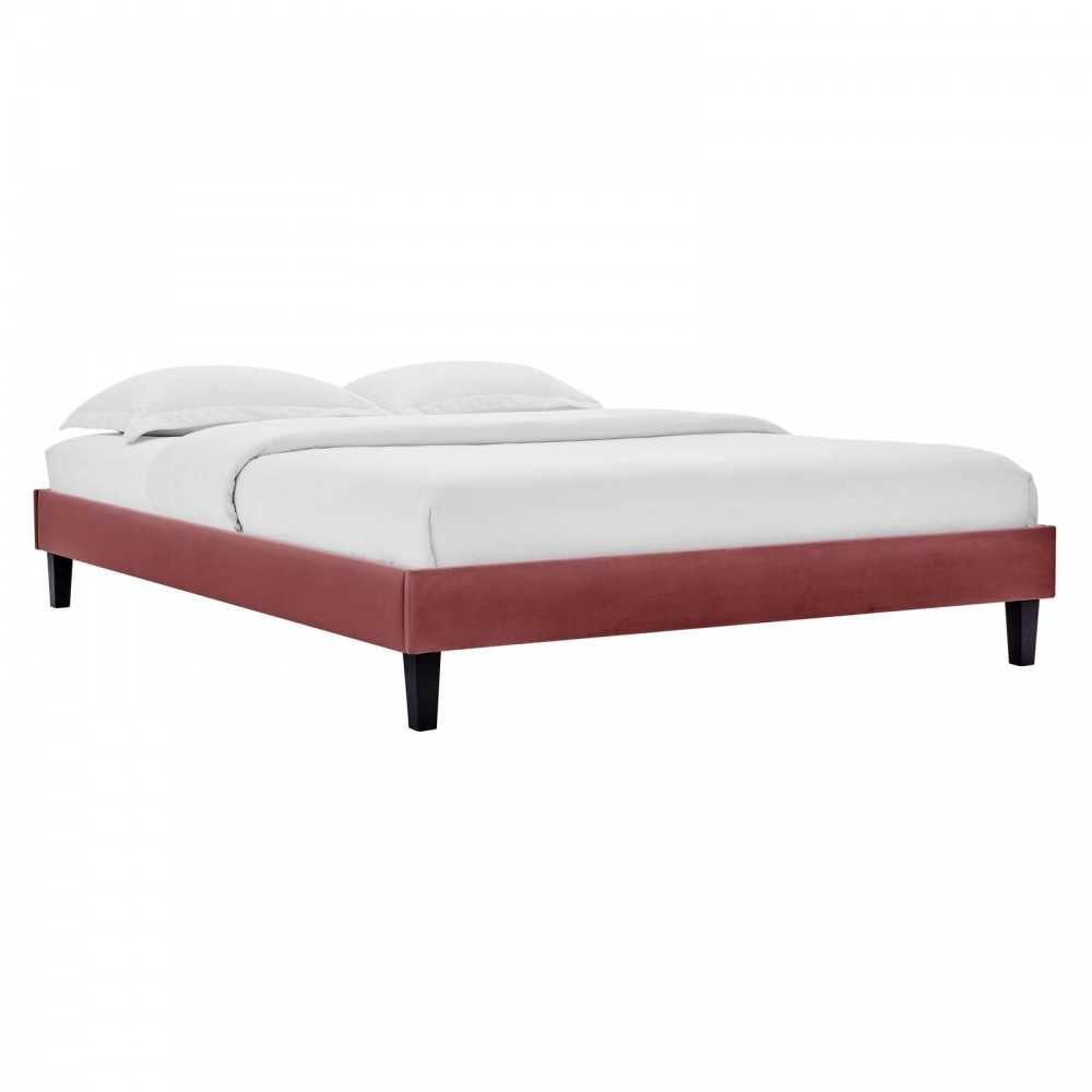 Reign King Performance Velvet Platform Bed Frame, Dusty Rose