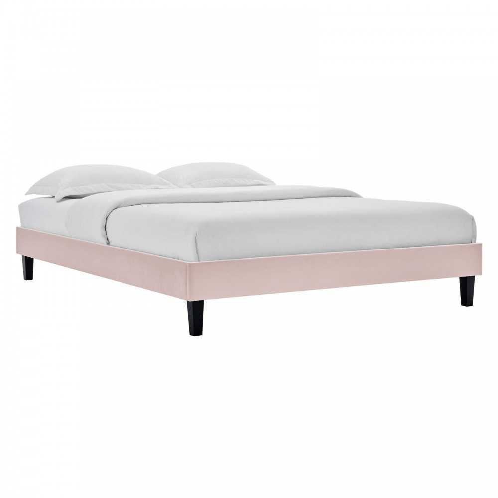 Reign King Performance Velvet Platform Bed Frame, Pink