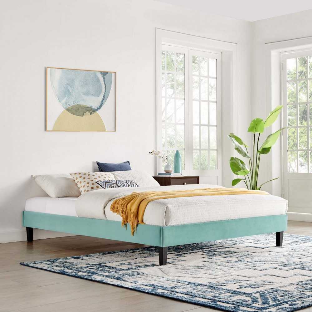 Reign Queen Performance Velvet Platform Bed Frame, Mint