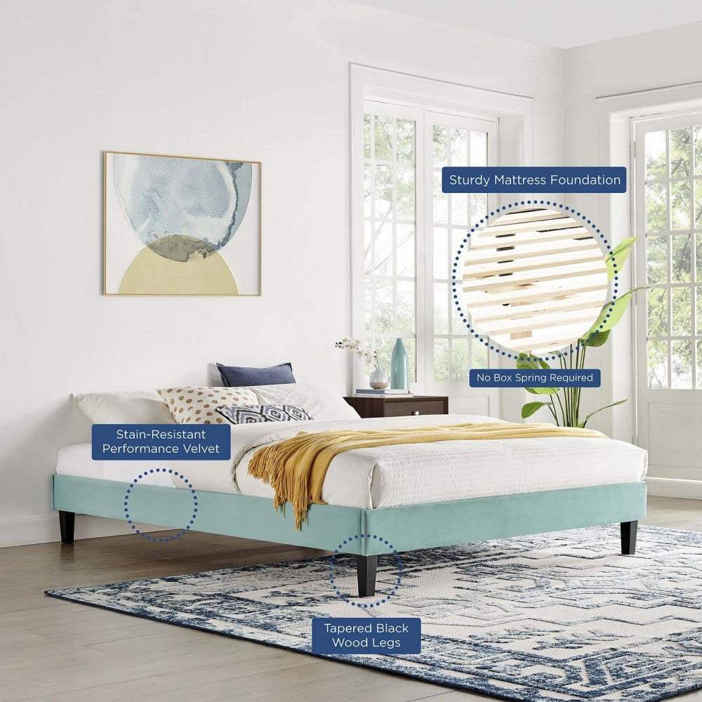 Reign Queen Performance Velvet Platform Bed Frame, Mint