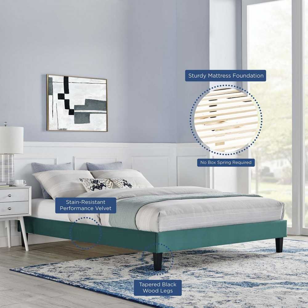Reign Queen Performance Velvet Platform Bed Frame, Teal