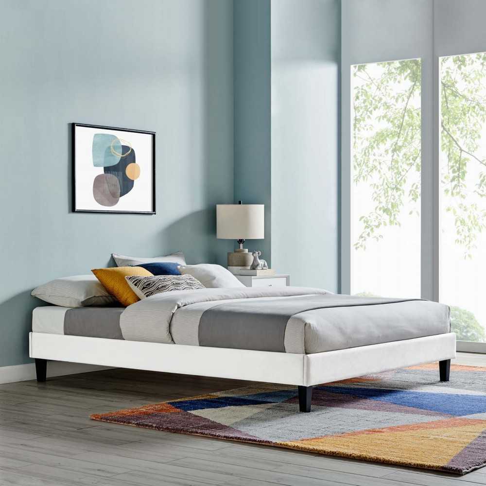 Reign Queen Performance Velvet Platform Bed Frame, White