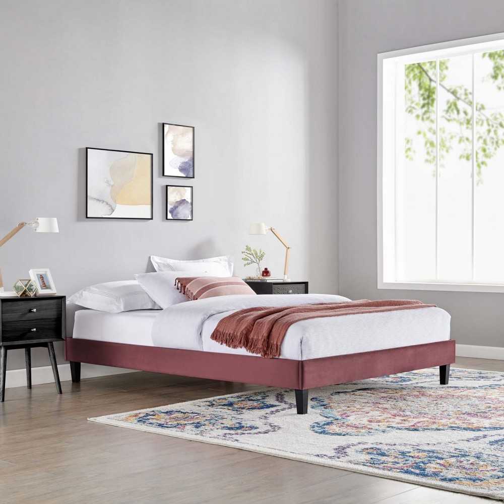 Reign Twin Performance Velvet Platform Bed Frame, Dusty Rose