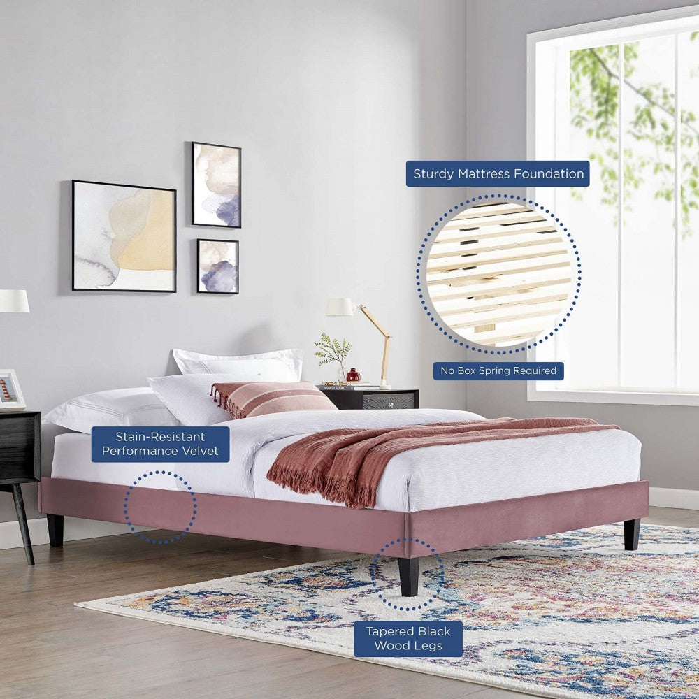 Reign Twin Performance Velvet Platform Bed Frame, Dusty Rose