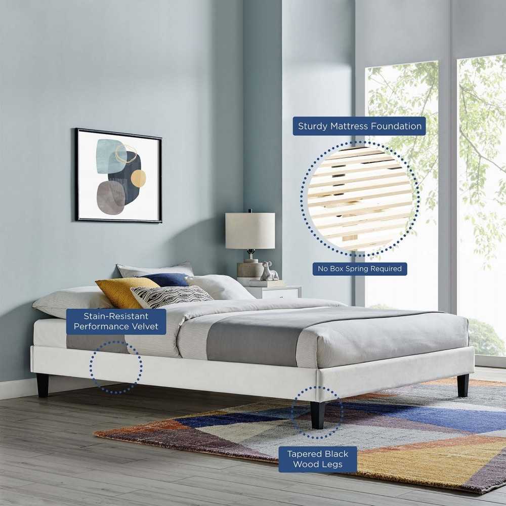 Reign Twin Performance Velvet Platform Bed Frame, Light Gray