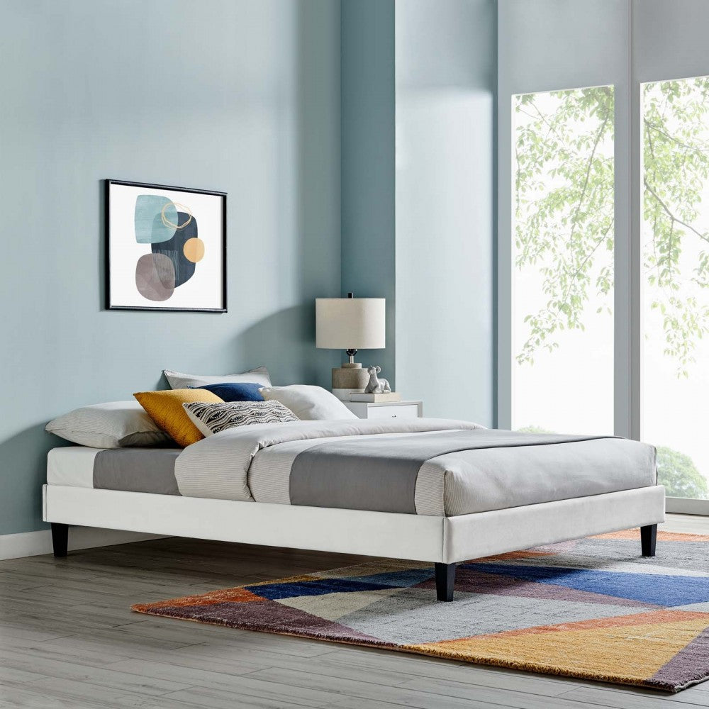Reign Twin Performance Velvet Platform Bed Frame, Light Gray