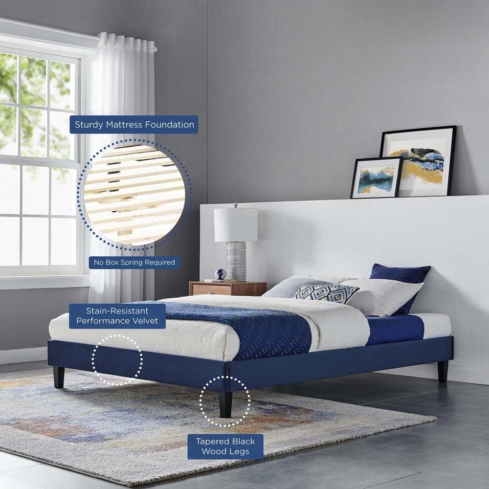 Reign Twin Performance Velvet Platform Bed Frame, Navy