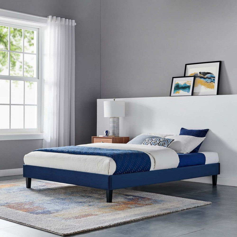 Reign Twin Performance Velvet Platform Bed Frame, Navy