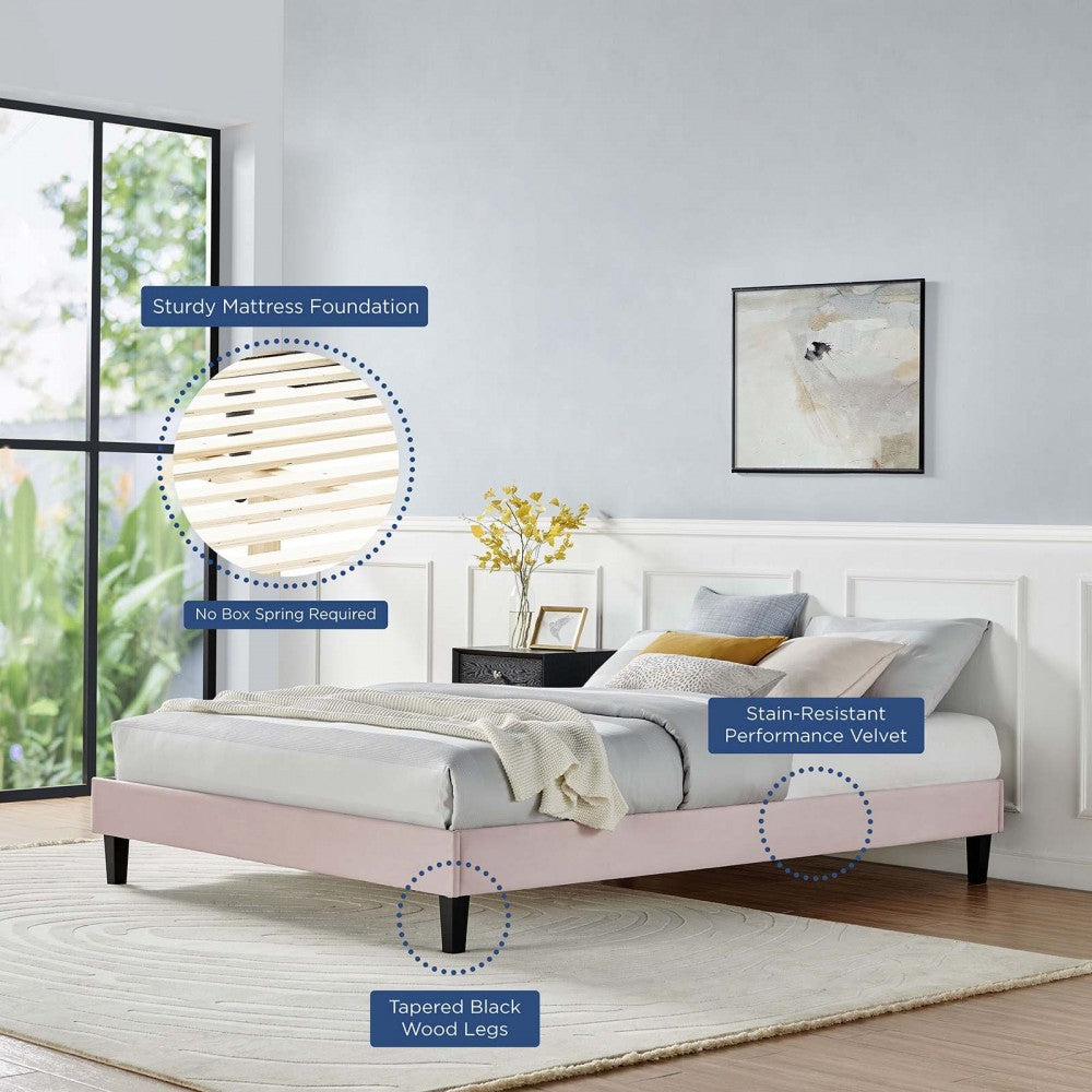 Reign Twin Performance Velvet Platform Bed Frame, Pink