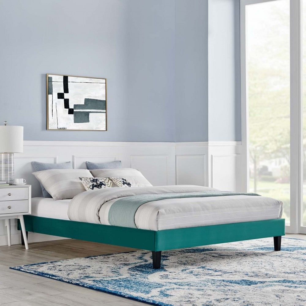 Reign Twin Performance Velvet Platform Bed Frame, Teal