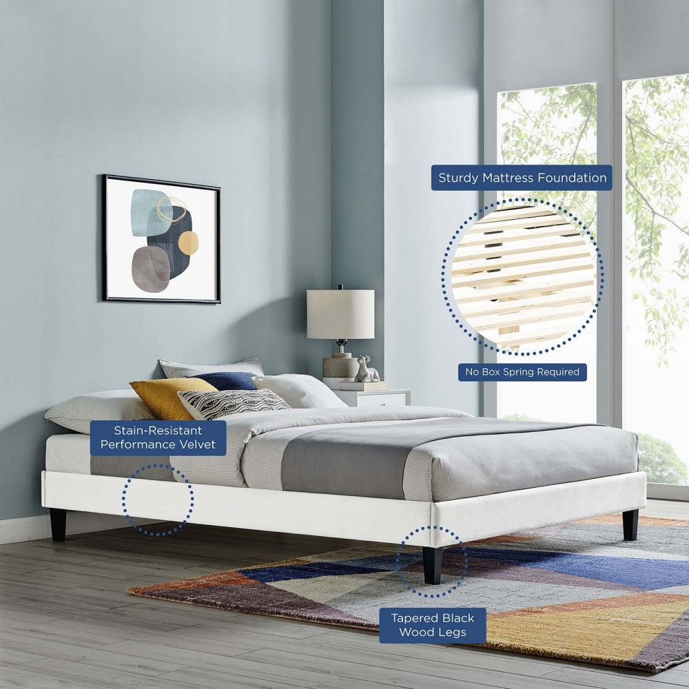 Reign Twin Performance Velvet Platform Bed Frame, White