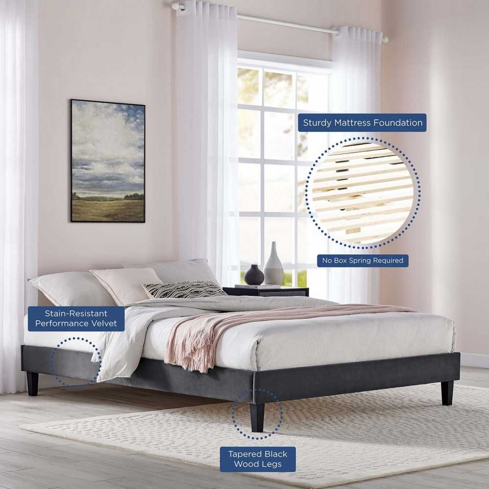 Reign Twin Performance Velvet Platform Bed Frame, Charcoal