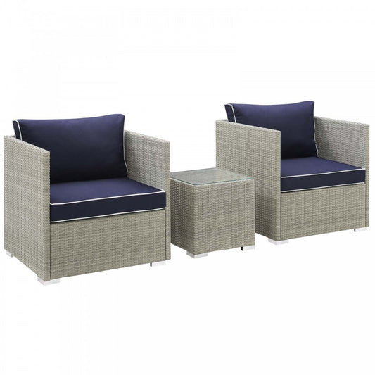 Repose 3 Piece Outdoor Patio Sectional Set, Light Gray Navy