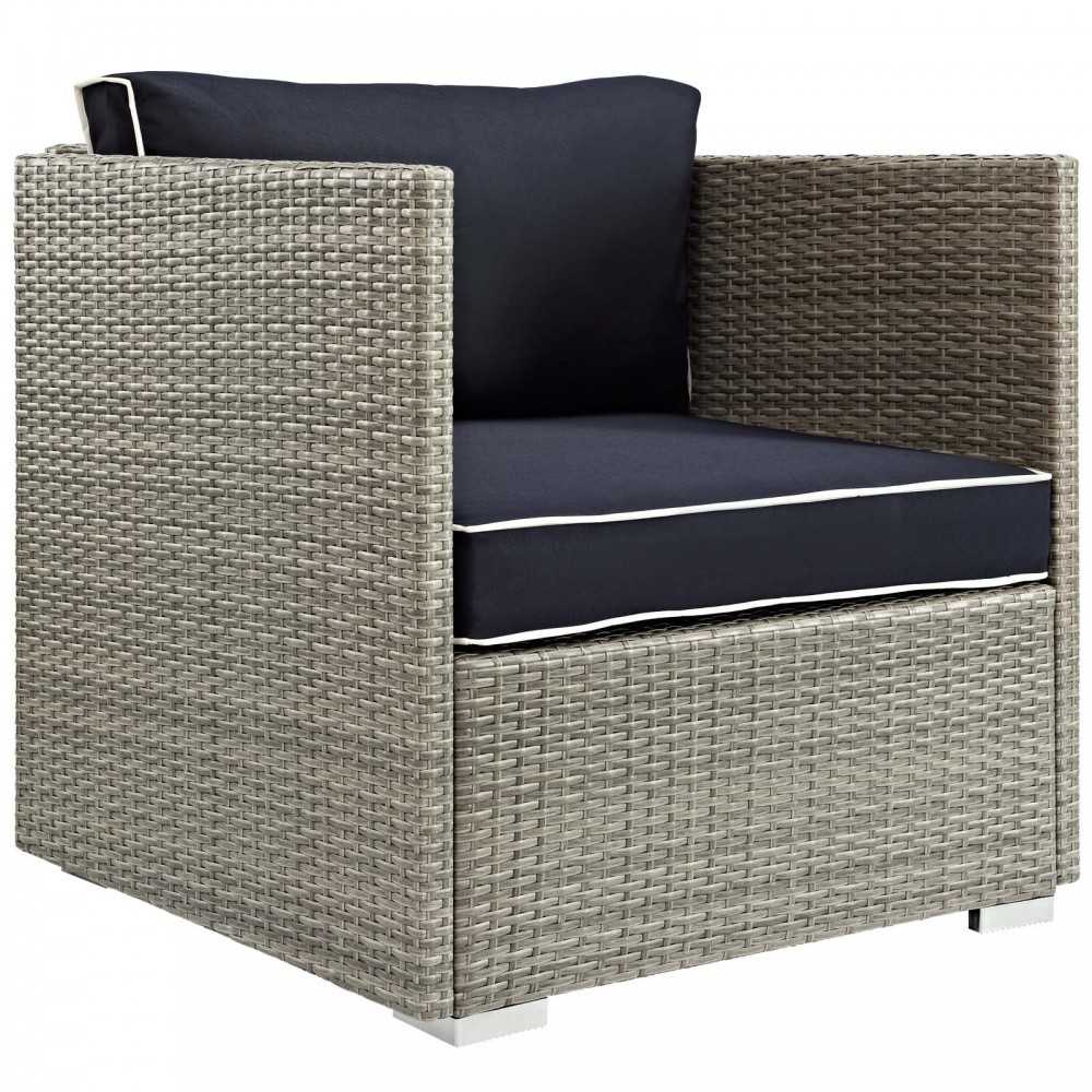 Repose 3 Piece Outdoor Patio Sectional Set, Light Gray Navy