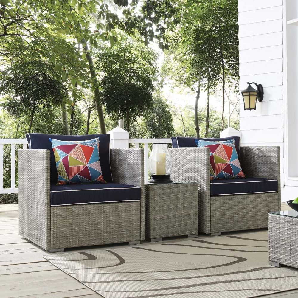 Repose 3 Piece Outdoor Patio Sectional Set, Light Gray Navy