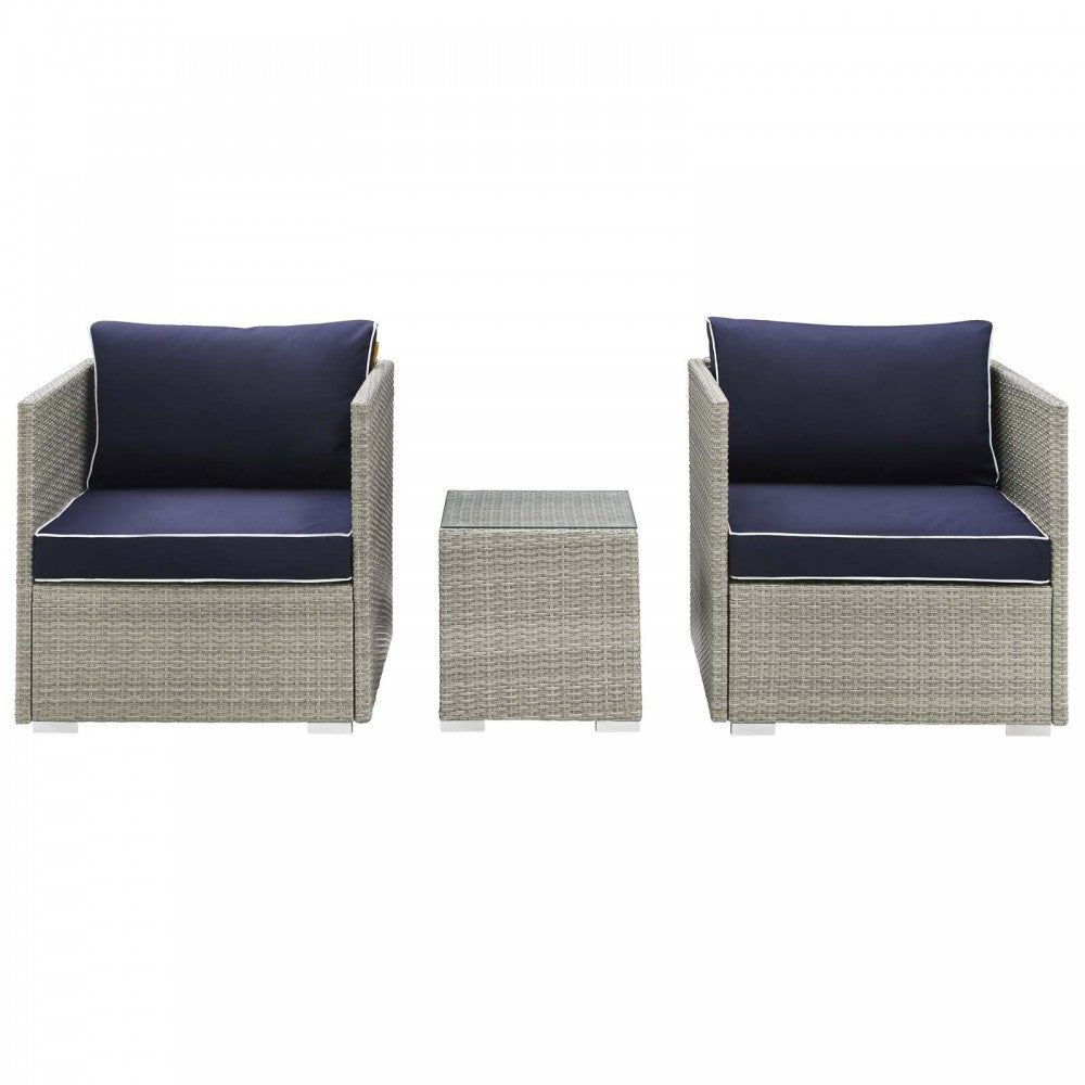 Repose 3 Piece Outdoor Patio Sectional Set, Light Gray Navy