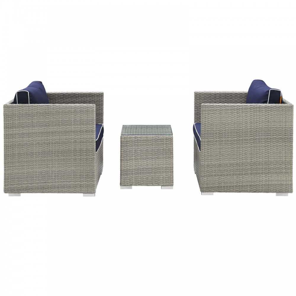 Repose 3 Piece Outdoor Patio Sectional Set, Light Gray Navy