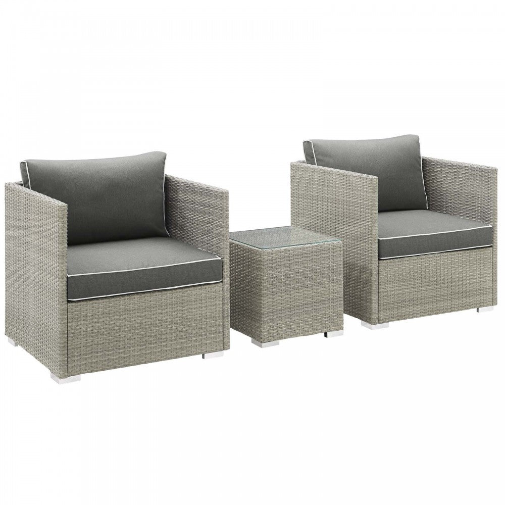 Repose 3 Piece Outdoor Patio Sectional Set, Light Gray Charcoal