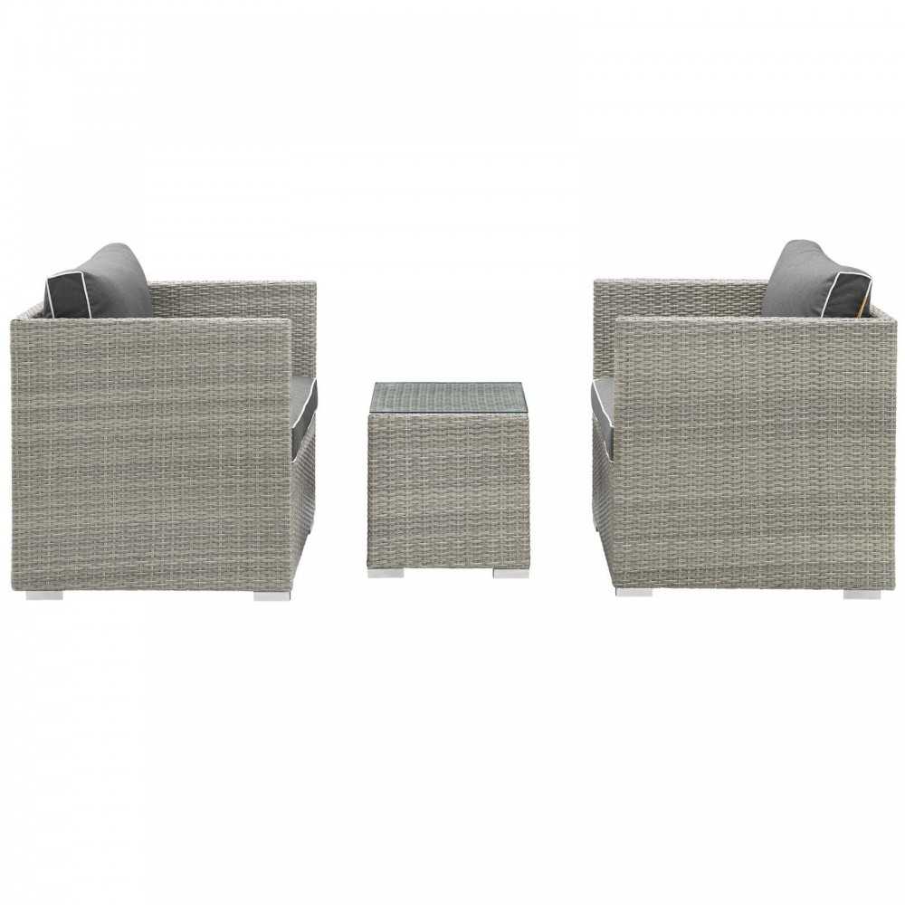 Repose 3 Piece Outdoor Patio Sectional Set, Light Gray Charcoal