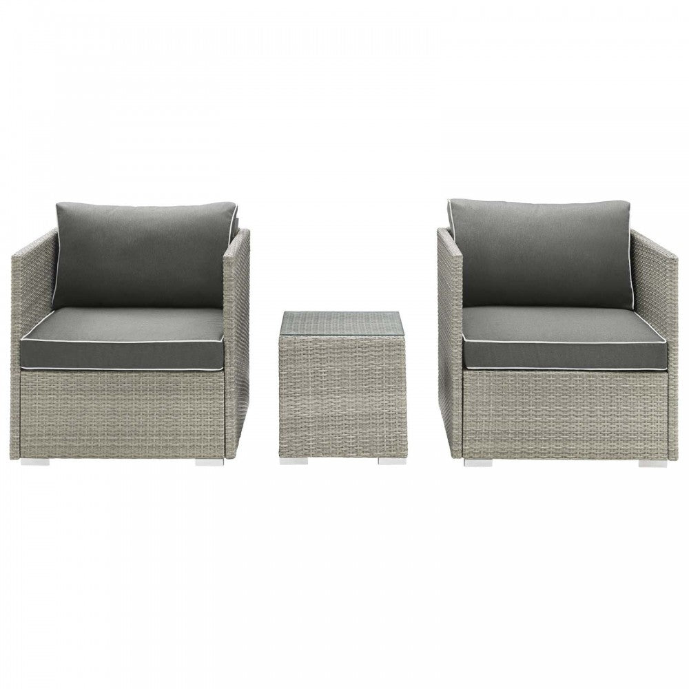 Repose 3 Piece Outdoor Patio Sectional Set, Light Gray Charcoal