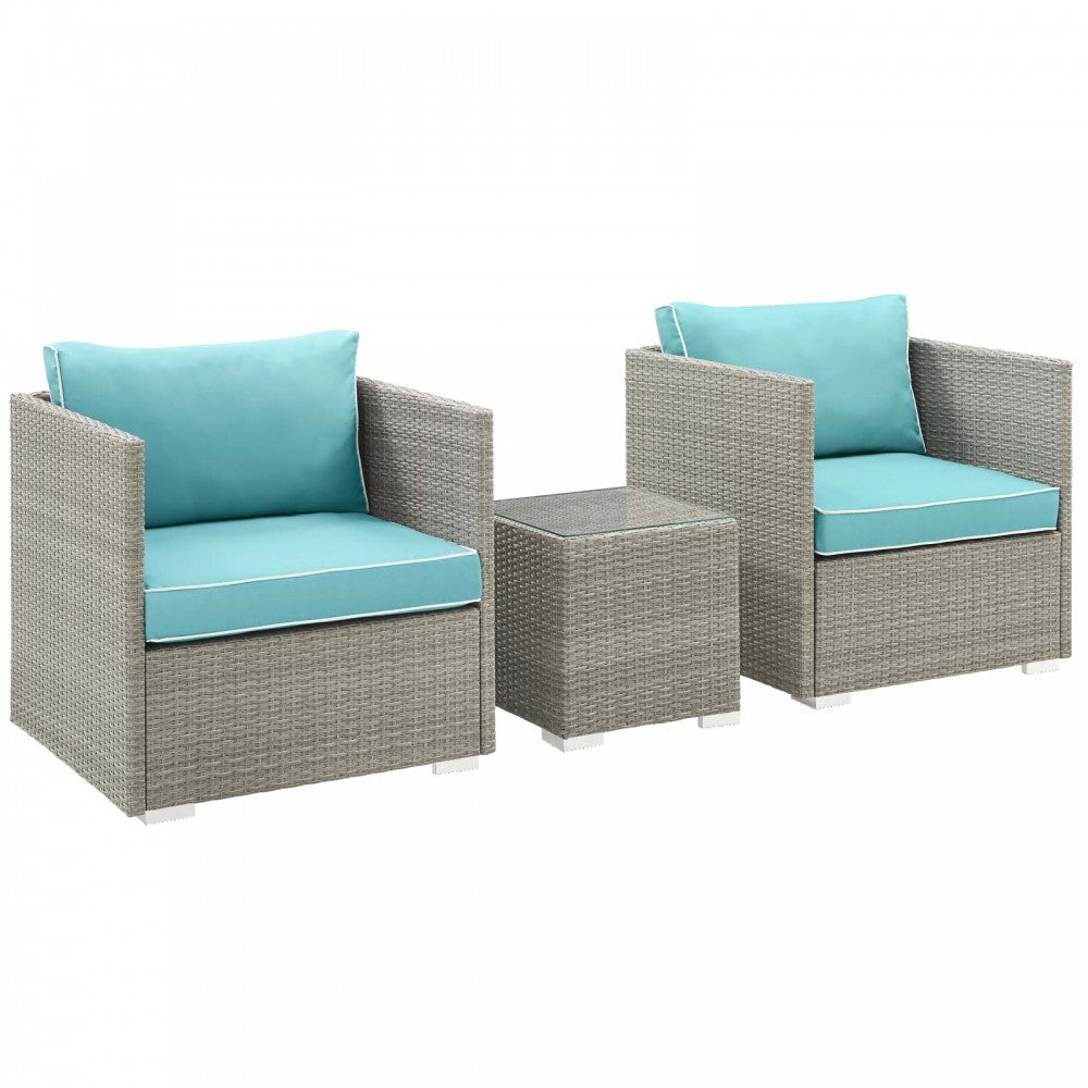 Repose 3 Piece Outdoor Patio Sectional Set, Light Gray Turquoise