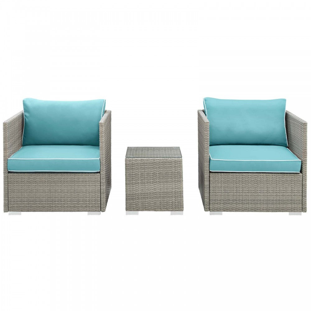 Repose 3 Piece Outdoor Patio Sectional Set, Light Gray Turquoise