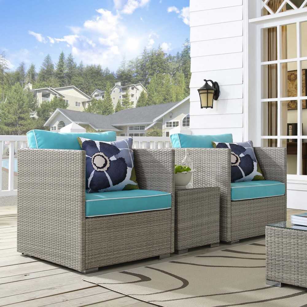 Repose 3 Piece Outdoor Patio Sectional Set, Light Gray Turquoise