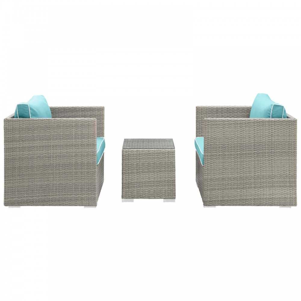 Repose 3 Piece Outdoor Patio Sectional Set, Light Gray Turquoise