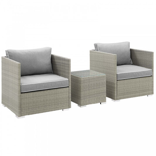 Repose 3 Piece Outdoor Patio Sectional Set, Light Gray Gray