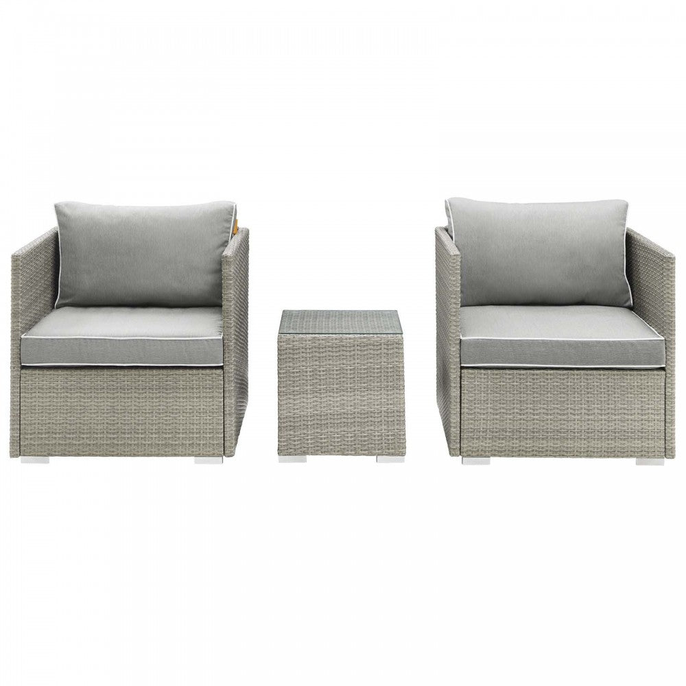 Repose 3 Piece Outdoor Patio Sectional Set, Light Gray Gray