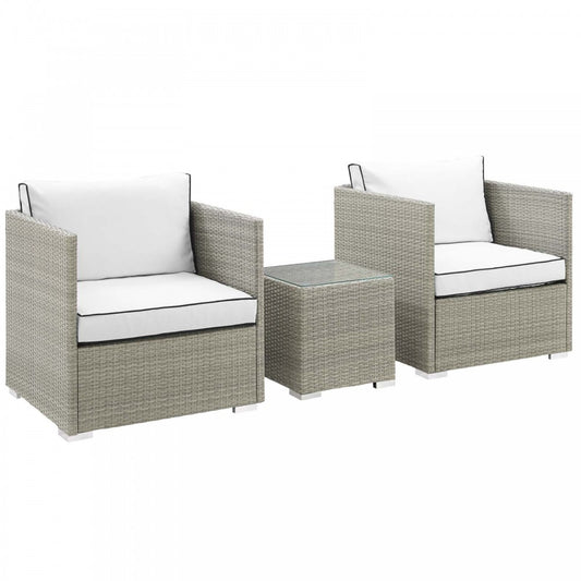 Repose 3 Piece Outdoor Patio Sectional Set, Light Gray White