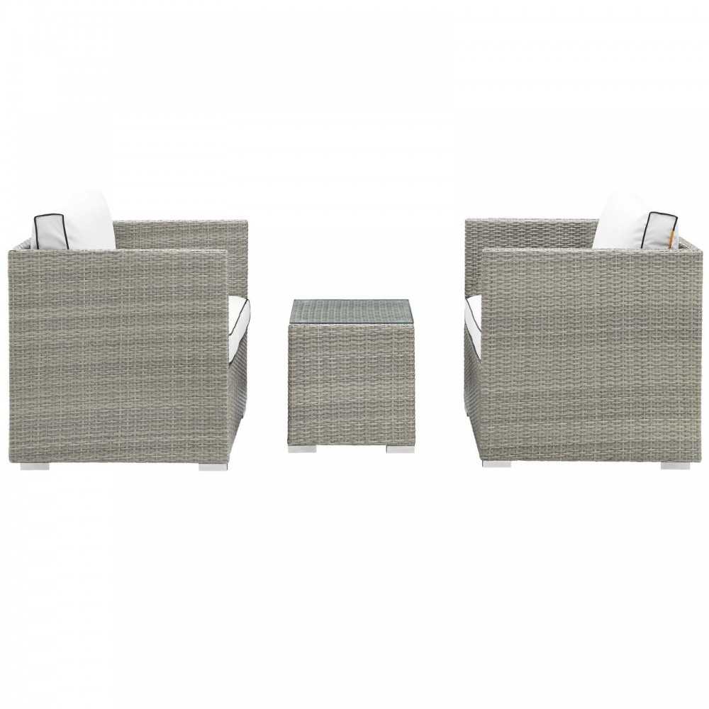 Repose 3 Piece Outdoor Patio Sectional Set, Light Gray White