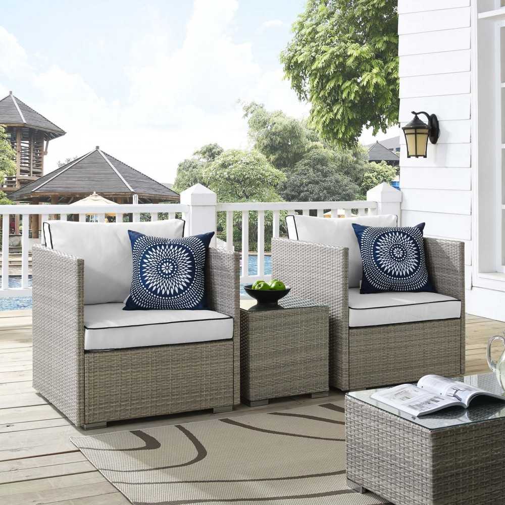 Repose 3 Piece Outdoor Patio Sectional Set, Light Gray White