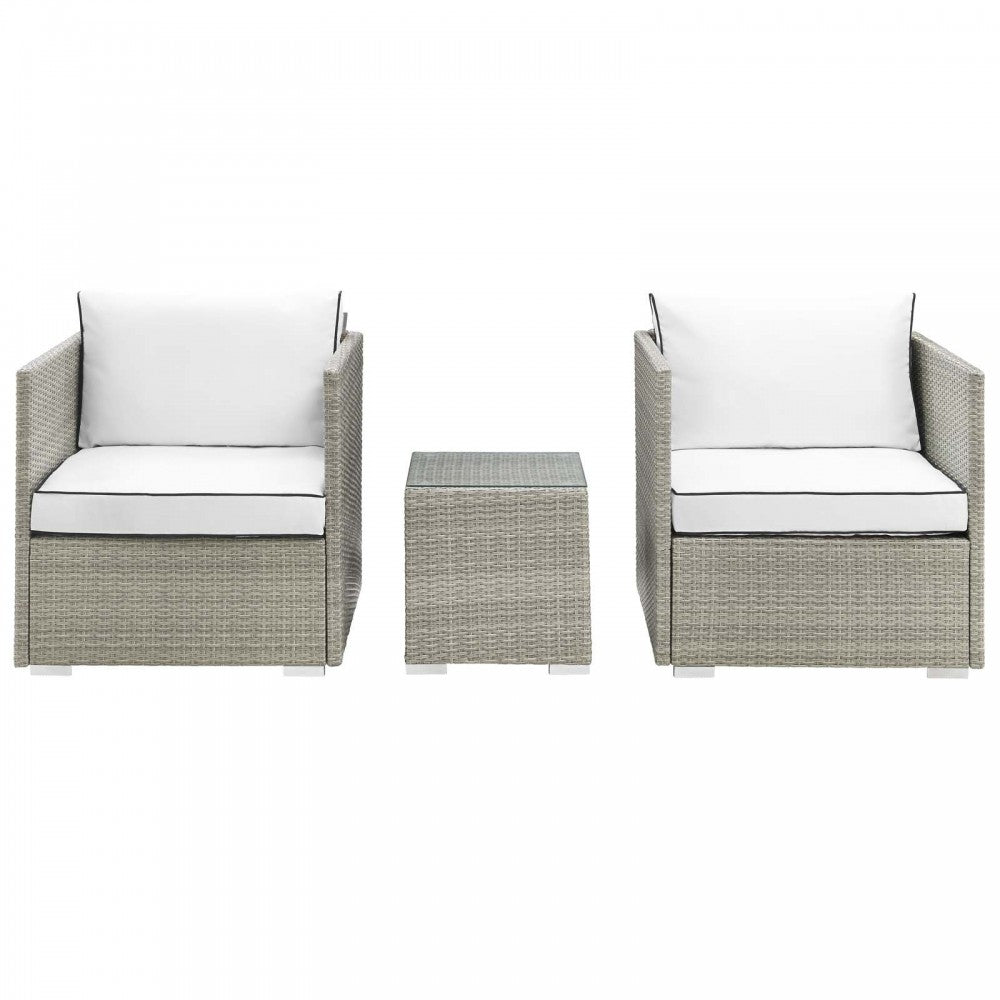 Repose 3 Piece Outdoor Patio Sectional Set, Light Gray White