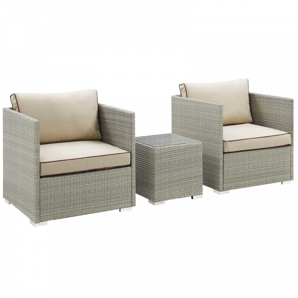 Repose 3 Piece Outdoor Patio Sectional Set, Light Gray Beige