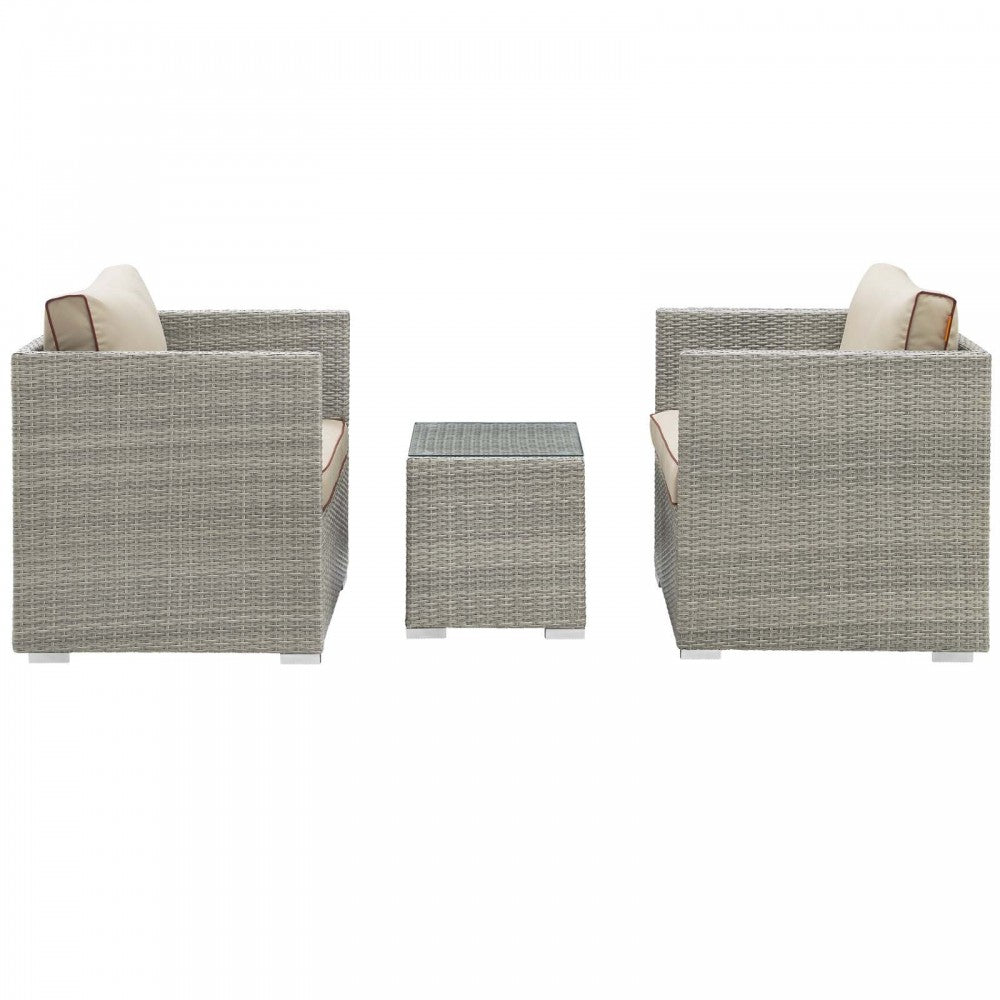 Repose 3 Piece Outdoor Patio Sectional Set, Light Gray Beige