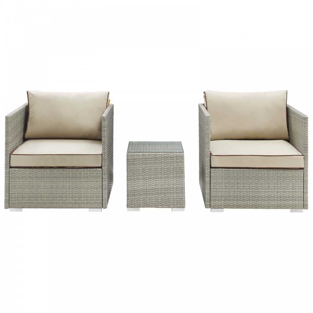 Repose 3 Piece Outdoor Patio Sectional Set, Light Gray Beige